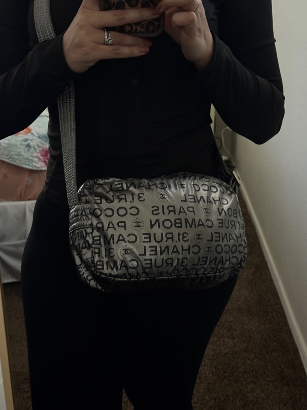 Authentic CHANEL Metallic Silver Logo Quilted Crossbody Bag - Picture 13 of 13